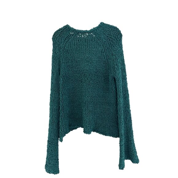 Free People Women's Sand Dune V-Neck Bell Sleeve Pullover Sweater Green Large - Picture 2 of 6